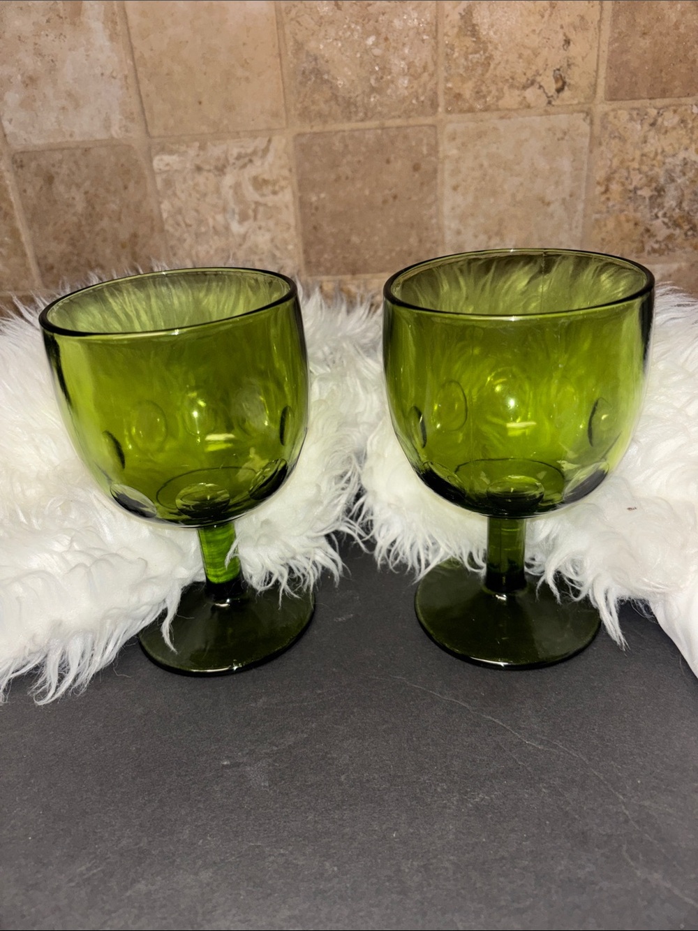 Vintage Bartlett Collins Green Thumbprint Goblets set of (2)